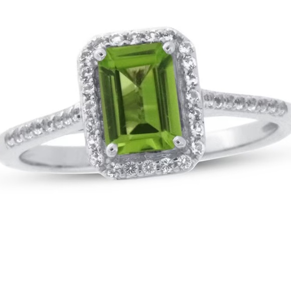 Peridot & White Topaz Ring 10K White Gold - Picture 2 of 4